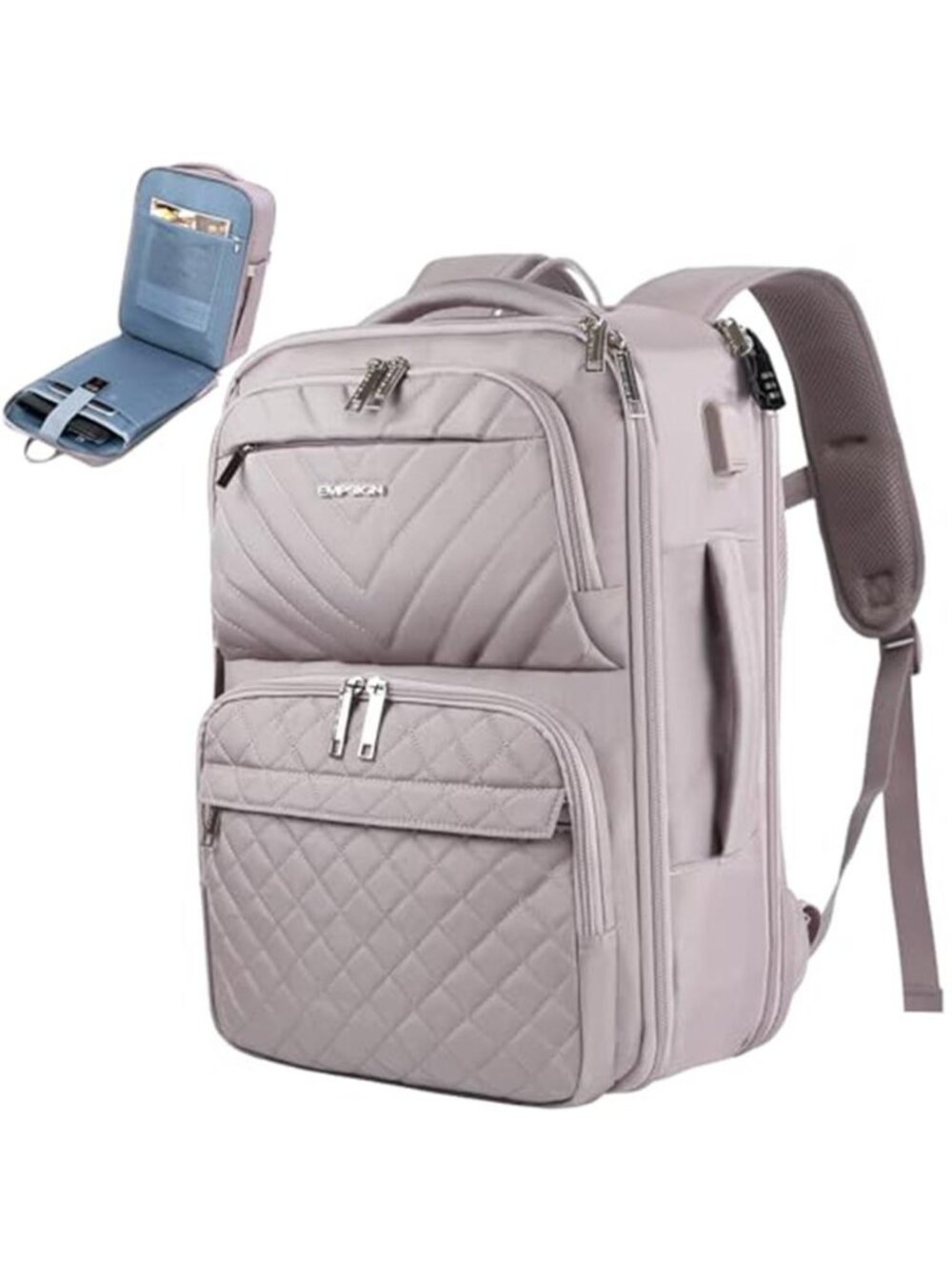 17 Inch Large TSA Carry On Travel Backpack USB Port Weekender Grey Pink